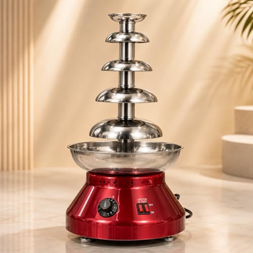 Image of Electric Chocolate Fountain Machine with Stainless Steel Tower | 5-Tier Chocolate Fountain | Motor & Heating Control for Parties, Hotels, Catering & Events