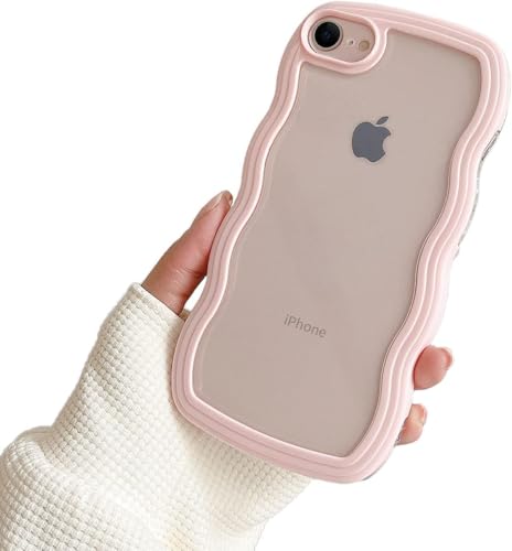TWIKKA Stylish Case for iPhone 7/8/SE 2020/2022 Back Cover, Adorable Clear Case with Curly Wave Frame for Women and Girls, Transparent Soft Silicone TPU Bumper Shockproof Protective Cover (Pink)