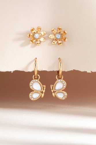 Image of Alex and Ani Butterfly Mother of Pearl Huggie Hoop Earrings