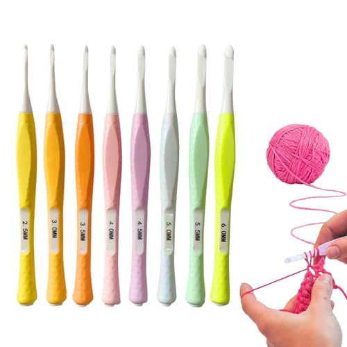 8PCS Ergonomic Crochet Hooks Set Soft Rubber Handle Lightweight Plastic Needles 2.5mm-6.0mm Sizes Ideal for Beginners & Gift Giving