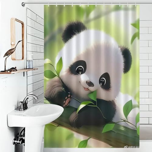 Rideau de douche panda en polyester imperméable pour retrouver une salle de bain sèche