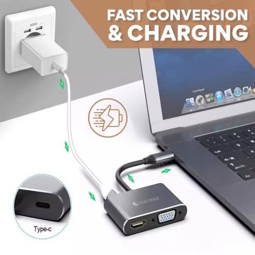 Image of coconut USB C to HDMI Adapter 4 in 1 USB C HUB with 4K HDMI, VGA,Type C & USB 3.0 Converter Charging Cable Port Adapter for Laptop, Mac, PC