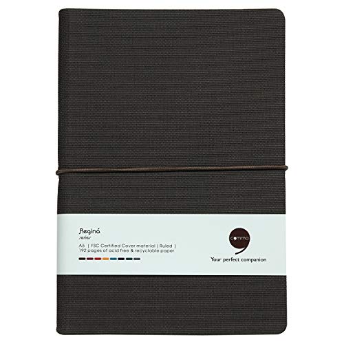 Image of COMMA Regina - A5 Size - Hard Bound Notebook with a Horizontal Elastic Band Closure - 192 Pages - 80gsm Natural Shade Paper - Fabric Cover Material - (Brown)