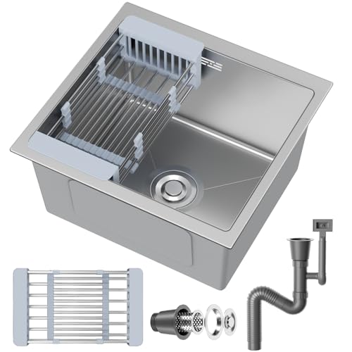 VELPAX Stainless Steel Kitchen Sink 40 x 40cm Inset Kitchen Sink with Waste Kit Drain Pipe Pull-Out Drainer Basket Suitable for Bathroom Caravan Travelling