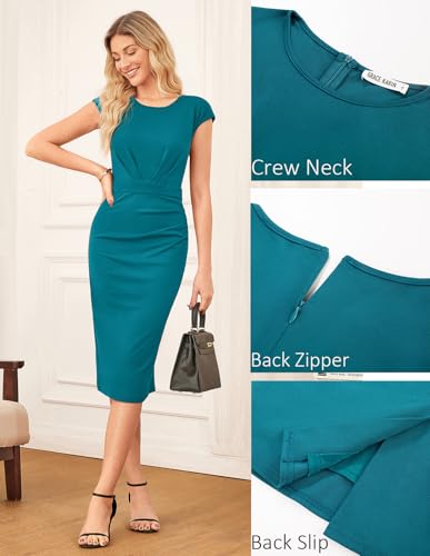 Image of GRACE KARIN Women's Wear to Work Dresses 2026 Cap Sleeve Sheath Bodycon Midi Dress Ruched Business Office Pencil Dress