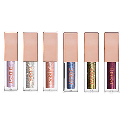 Glitter Liquid Eyeliner, COOSA 6 Colors Metallic Sparkling Colorful Shimmer Eyeliners Lasting High Pigmented Silver Gold Eye Shadow