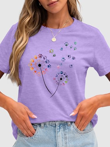 Image of Anbech Womens Dandelion Graphic T-Shirts Teen Girls Cute Sunflower Print Casual Tee Tops
