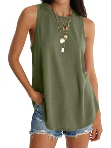 Image of UNCLECAT Womens Oversized Long Tank Tops Summer Sleeveless Tunic Tops | Loose Fit Flowy Tunic,Casual Basic Tank Tops,Workout Tank Tops,Yoga Gym Tees,High Neck,Solid Color