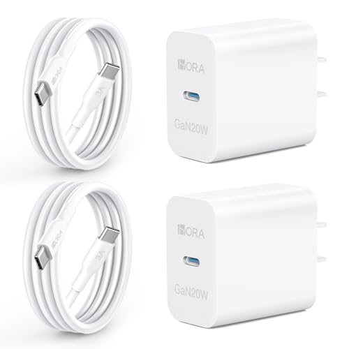 1 Hora Cargador Tipo C 2 Pack 20W PD GAN con Cable USB C a C Carga Rápida
