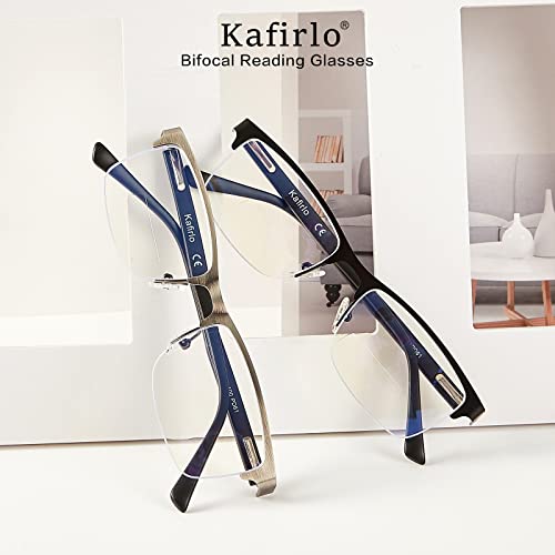 Kafirlo Half Frame Bifocal Reading Glasses For Men Fashion Blue Light Blocking Computer Reader Ultralight Designer Rimless Eyewear 1.25 #TOP6