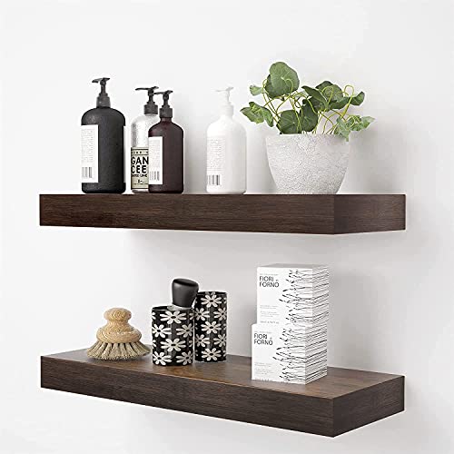 Image of Floating Wall Shelf Set of 2,Natural Bamboo Wall Decor Storage Shelf，Wall Mount Display Rack for Bedroom, Living Room, Bathroom, Kitchen, Office and More
