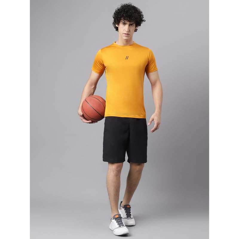 ATICX Slim Fit Pack of 2 Polyester Sports T-Shirts for Men - Round Neck Quick Dry Half Sleeve Breathable Stylish Gym & Workout Combo Tee for Running, Cycling, Football, Swimming, Black & Yellow, L - Image 6 thumbnail