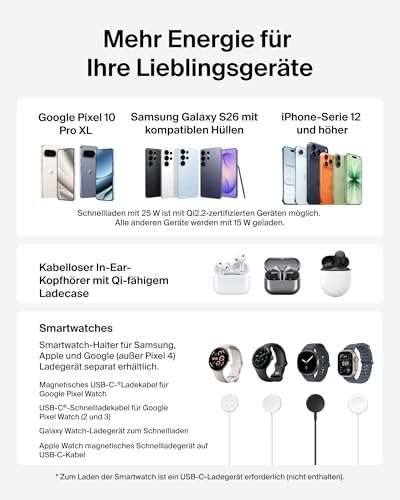 Belkin UltraCharge 3-in-1 Induktive Ladestation mit Qi2, 25W – Weiß – Ansicht 5