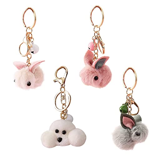 Hase Schlüsselanhänger,4 Stück Schöne Kaninchen Schlüsselbund Cartoon Kunstpelz Hase Tasche Anhänger Plüsch Kaninchen Schlüsselanhänger Taschen Koffer Rucksäcke Zubehör Charm Auto Schlüsselanhänger Cover