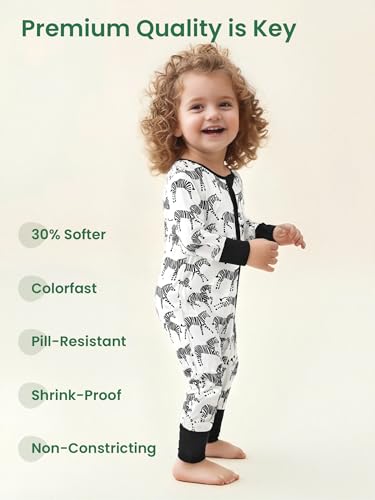 Image of Unisex Baby Bamboo Viscose Long Sleeve Romper, Cute Prints Zipper Footless Jumpsuit, Toddler One-Piece Outfits