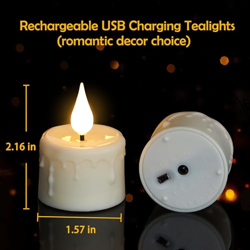 Image of 12pcs Rechargeable LED Tea Lights with Charging Base and USB Cable, Flameless Votive Candles Electric Flickering with Remote and Timer, Warm White Light
