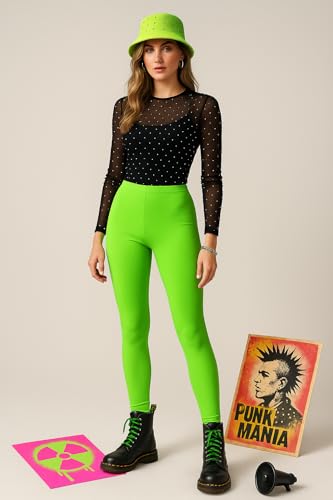 Image of sissycos Women's 80s Leggings Neon Artistic Splash Printed Buttery Soft Stretchy Pants