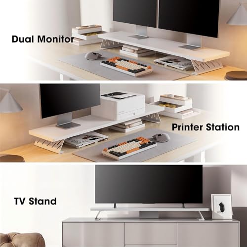 Fenge Dual Monitor Stand Riser, 42.5 Inch Desk Top Shelf for 2 Monitors, Computer Stands for Desk, Wood & Steel Desktop Riser for Laptop, PC, Printer by Fenge - Image 7