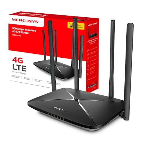 MERCUSYS MB115-4G 300 Mbps 4G Router With Sim Slot, 4G/3G Compatible, Wireless LTE Cat 4 With WiFi Router Mode, 4 External Antennas, Plug and Play, Connect up to 32 Devices, TP-Link Always-On Network