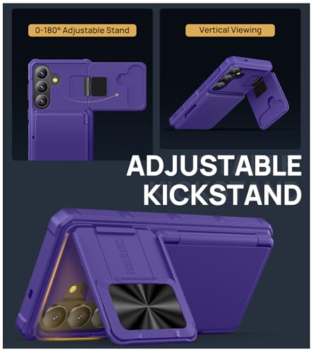Image of SSLOTSCASE for Samsung Galaxy S26 Case with Card Holder & Camera Cover Stand & Slide Lens Cover & Wallet, Multi-Functional Stylish Men Women Sturdy Shockproof Phone Case Cover for Galaxy S26, Violet