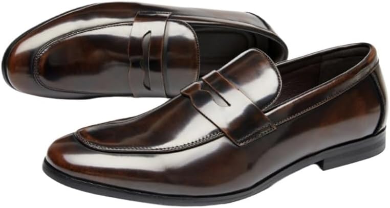 Men's Slip-on Dress Business Leather Shoes Pointed Toe Low-top Lightweight Oxford Shoes Non-Slip Rubber Wear-Resistant Comfortable Casual Shoes for Men