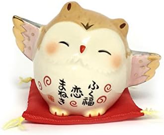 Maneki Neko - Japanese Cute Owl Figurines 2" (4 Colors Available) (Brown w/Pink Wings)