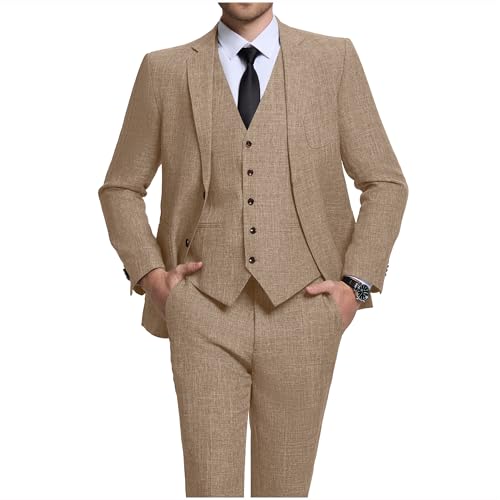 Men Suit Classic Fit 3 Pieces Suit Set Single Breasted 2 Button Blazer Casual Khaki Suits for Men Business Tuxedo 3XL