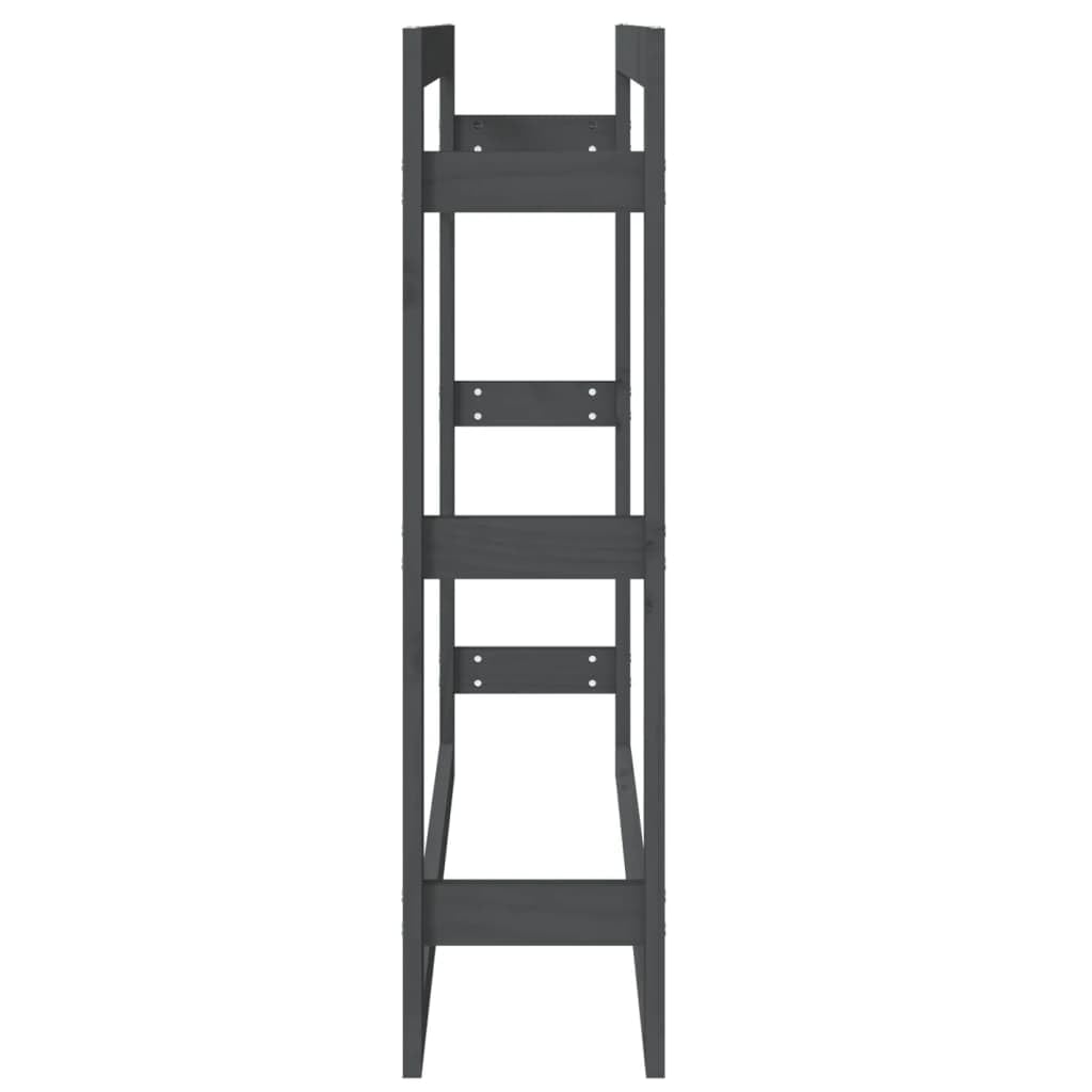 Estantería para leña gris de madera de pino maciza, 100 x 25 x 100 cm, soporte para leña para interior y exterior, soporte apilable para almacenamiento en seco junto a chimenea y estufa de