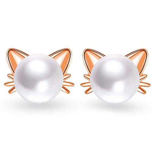 Unendlich U- Pendientes del Gato Joyas de Perlas para las Mujeres Chicas Arete de Plata de Ley...