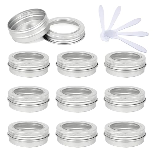 PQPAUTY 10 Piezas Redonda 30ml Plata Vacío Tarros de Aluminio con Tapa Rosca Ventana para Cosmeticos, Latita de Aluminio con Tapa Envases Aluminio Cosmética Velas