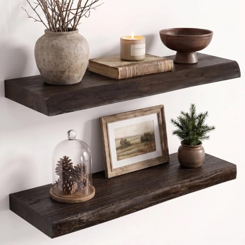 Image of Fun Memories 20 inch Elm Wood Floating Shelves for Wall, Walnut Finish, 2 Pack