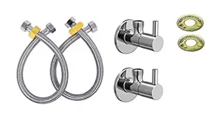 JAGGER (TURBO) Connection hose pipe with angle valve Flange and Teflon tape, connection pipe for geyser wash basin bathroom toilet with angle valve SET OF 2 (2) ANGLE VALVE WITH CONNECTION PIPE (2)