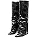 SaraIris Women's Slouchy Knee High Boots - Black, Pointed Toe, Fold Over, Chunky, Shark Boots