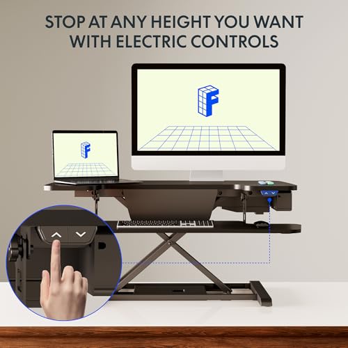 Image of FLEXISPOT 35 inch Electric Standing Desk Converter, Motorized Stand up Desk Riser, Monitor and Laptop Workstation with Wide Keyboard Tray, Black