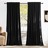 NICETOWN Bedroom Velvet Blackout Curtain Panels - Solid Heavy Matt Rod Pocket Drapes/Window Treatments (2 Pieces, 96 inches Long, Black)