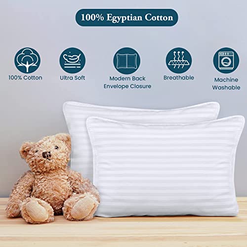 Image of Toddler Travel Pillow case Set of 2, Small Pillow cas eCover 100% Egyptian Cotton Decorative Mini Pillow case 500 TC Baby Pillow case with Zipper Closure Toddler Pillow case 14x20 inch, White Striped