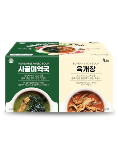 Korean Frozen Dried Multi-Pack Soup (Seaweed Soup 10g × 6ea) + (Korean spicy soup 10g × 6ea) Easy cooking Individual packaging 한국 전통 국, 미역국, 육개장