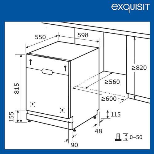Exquisit Einbau-Geschirrspüler, 12 Maßgedecke, 49 dB(A), 6 Programme, Startzeitvorwahl, Aquastop, höhenverstellbarer Geschirrkorb, EGSP56312-E-030E silber