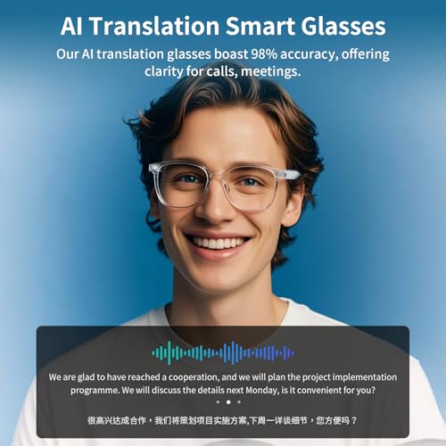 Image of AI Translator Smart Glasses, Real-Time Bilingual Translation, Bluetooth Glasses with Photochromic Lenses 160+ Languages, Lightweight Design for Travel & Business - Brown Frame and Black Legs