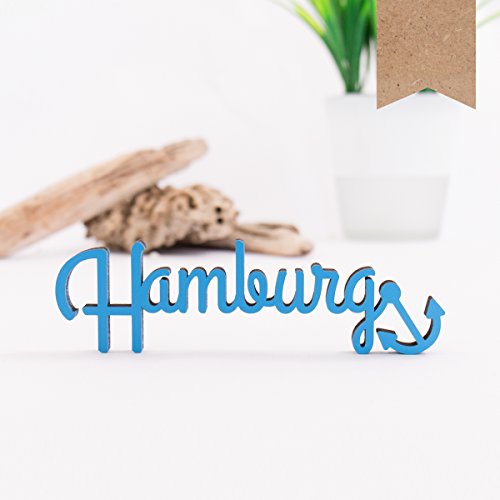 KLEINLAUT 3D-Schriftzug Hamburg in Größe: 15 x 4,4 cm - Dekobuchstaben - 32 Farben zur Wahl - Natur (Holz)