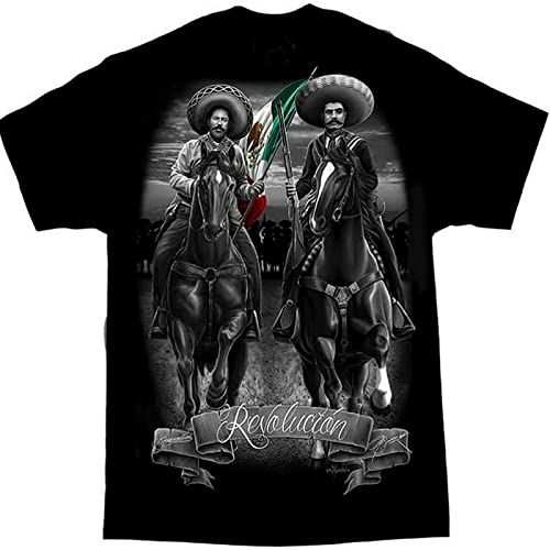 ducie Pancho Villa Emiliano Zapata Mexico Chicano Art David Gonzales DGA   Camiseta negra, Negro, XL