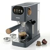 briebe Nordic Macchina Caffè Espresso 20 Bar, Compatibile con Capsule Nespresso e Caffè Macinato Semiautomatica Professionale 1350W, Montalatte, Display Touch, 1,2L, Design Scandinavo, Grigio