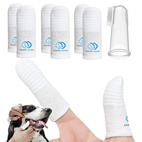 MoiiLavin Pet Toothbrush for Small to Large Dogs Cats,Soft High Grade Finger Toothbrush,Teeth Oral Cleaning,Dental Care, 1 Set for Two Fingers White (6)