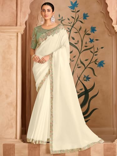 Image of AKHILAM Women's Satin Sequence Embroidery Saree With Unstitched Blouse Piece(SNDLWOD1601 TFH Parent)