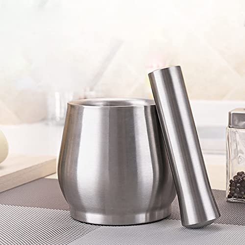 Wallfire Stainless Steel Garlic Masher Mortar And Pestle Set Drum Shape Spice Grinder Pill Crusher #TOP7