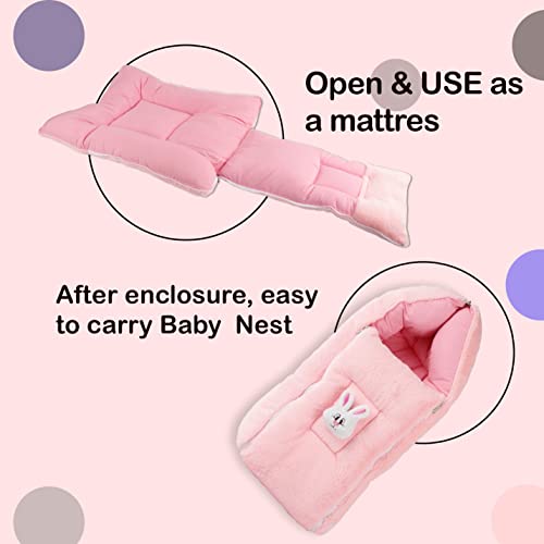 Image of VOIDROP Velvet Pink 3 in 1 Baby Sleeping Bag & Carry Nest | Cotton Bedding Set for Infants & New Born Baby | Portable /Travel & Skin Friendly | 0-6 Months