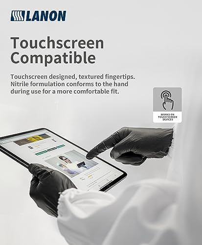 Image of LANON 6-mil Black Nitrile Disposable Gloves, Food-Safe, Powder-Free, Heavy-Duty, Textured Fingertips, Latex-Free, XL