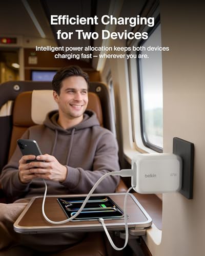 Image of Belkin 67W GaN USB C Retractable Charger Block Fast Charging for Travel | 3.3ft Retractable Cable, USB C Port, iPhone 17, Galaxy S26, AirPods, iPads, MacBook, Travel Charger, Charge Up to 2 Devices