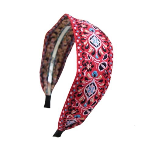 Bohemian Traditional Style Embroidery Cloth Art Wide Edge Hair Hoop for Women Red Head Hoop Hair Accessories