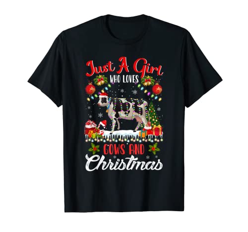 Sombrero de Papá Noel de Navidad con una chica que ama las vacas y el granjero de Navidad Camiseta